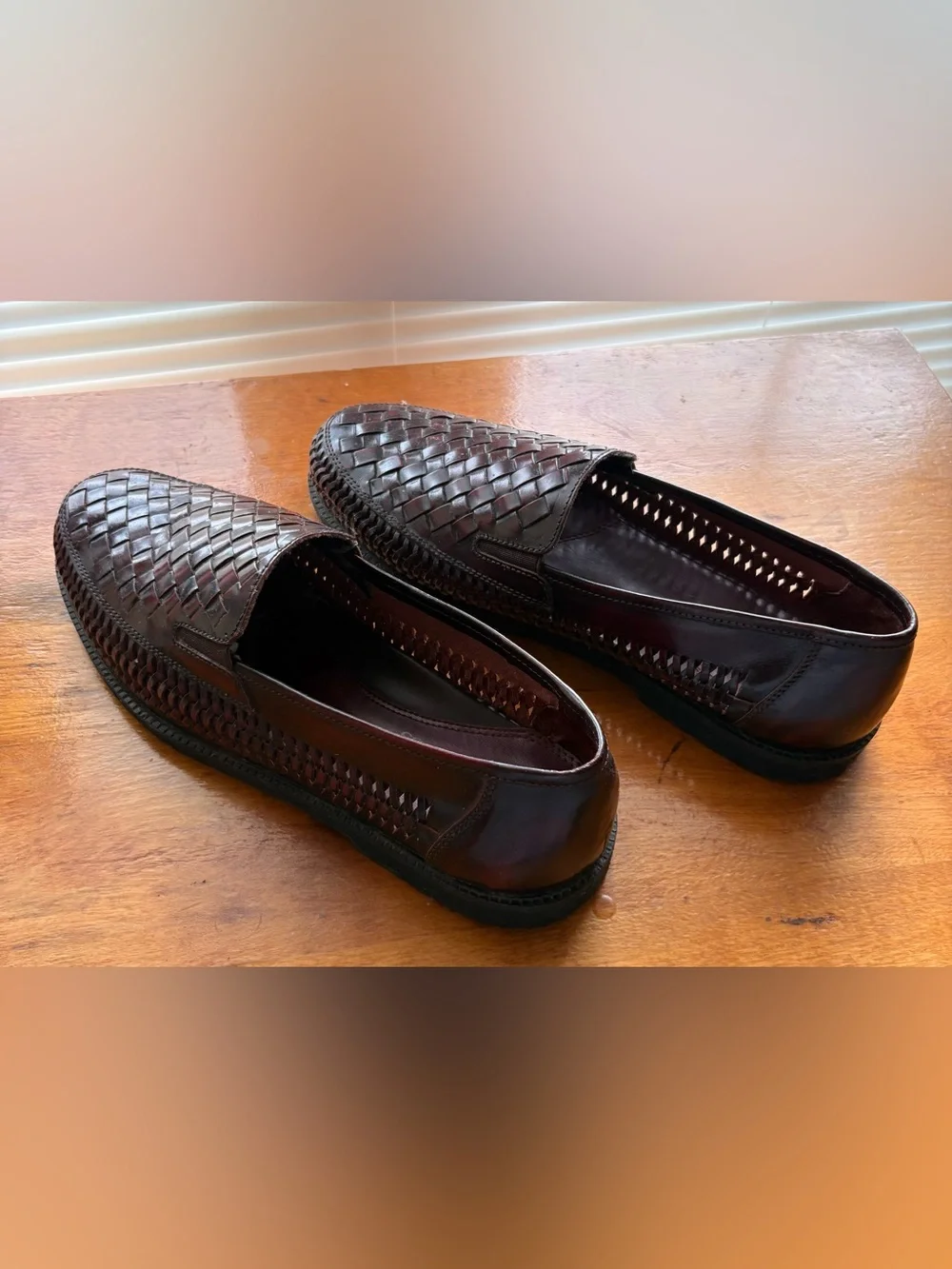 Deer Stags Men's Woven Leather Slip-On Loafers in Dark Burgundy